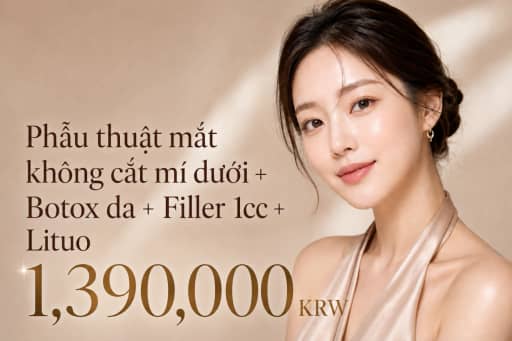 Phẫu thuật mắt không cắt mí dưới + Botox da + Filler 1cc + Lituo
