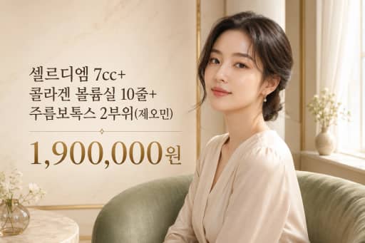셀르디엠 7cc+콜라겐 볼륨실 10줄+주름보톡스 2부위(제오민)