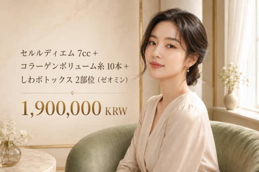 セルディエム 7cc + コラーゲンボリュームフィラー 10本 + シワボトックス 2部位(ゼオミン)