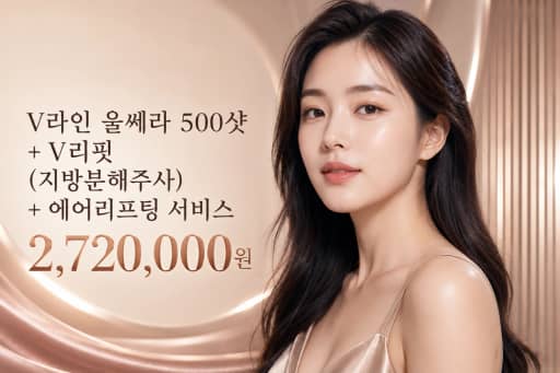 V라인 울쎄라 500샷+V리핏(지방분해주사)+에어리프팅 서비스